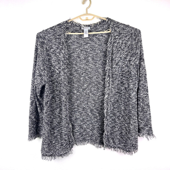 Catherine's Black White Marled Fringed Trim Rayon Blend Cardigan Women's Size 1X - Picture 1 of 6